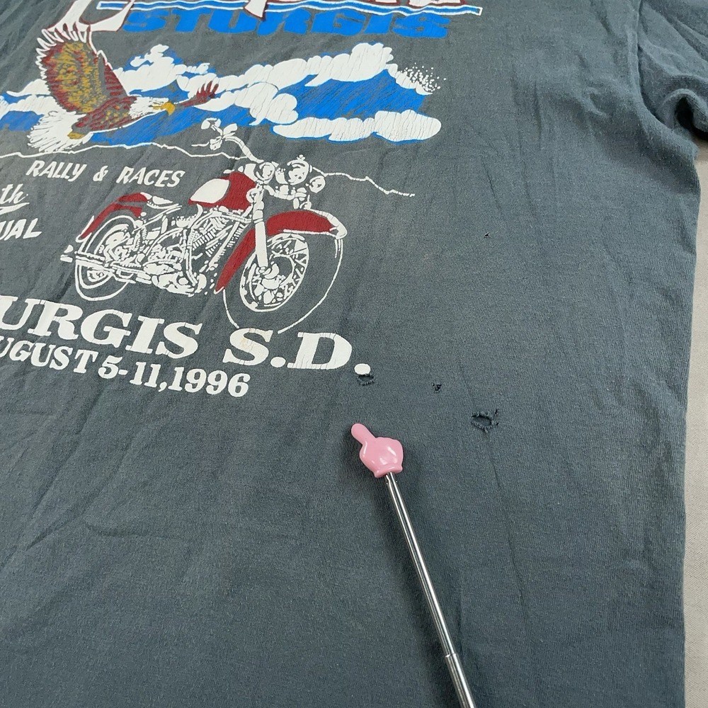 Vintage 90s Harley Sturgis Gray Rally Classic 1996 56th Annual Shirt 2XL Faded - Picture 10 of 11